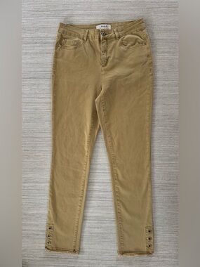 Charlie B McKenzie yellow slim leg stretch jeans pants reg rise raw hem women 10